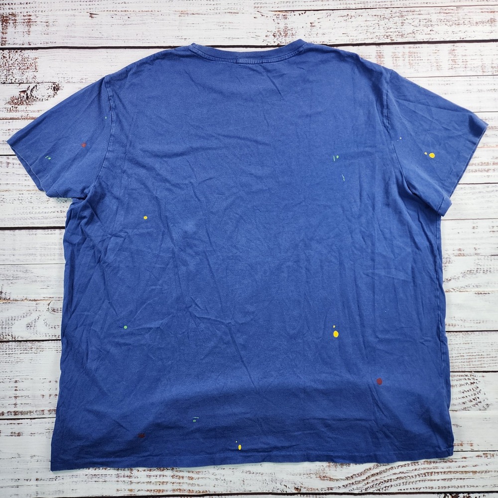 Polo Ralph Lauren Big Pony Paint Splatter Blue Orange T-Shirt Mens 3XB Tee - Picture 2 of 6